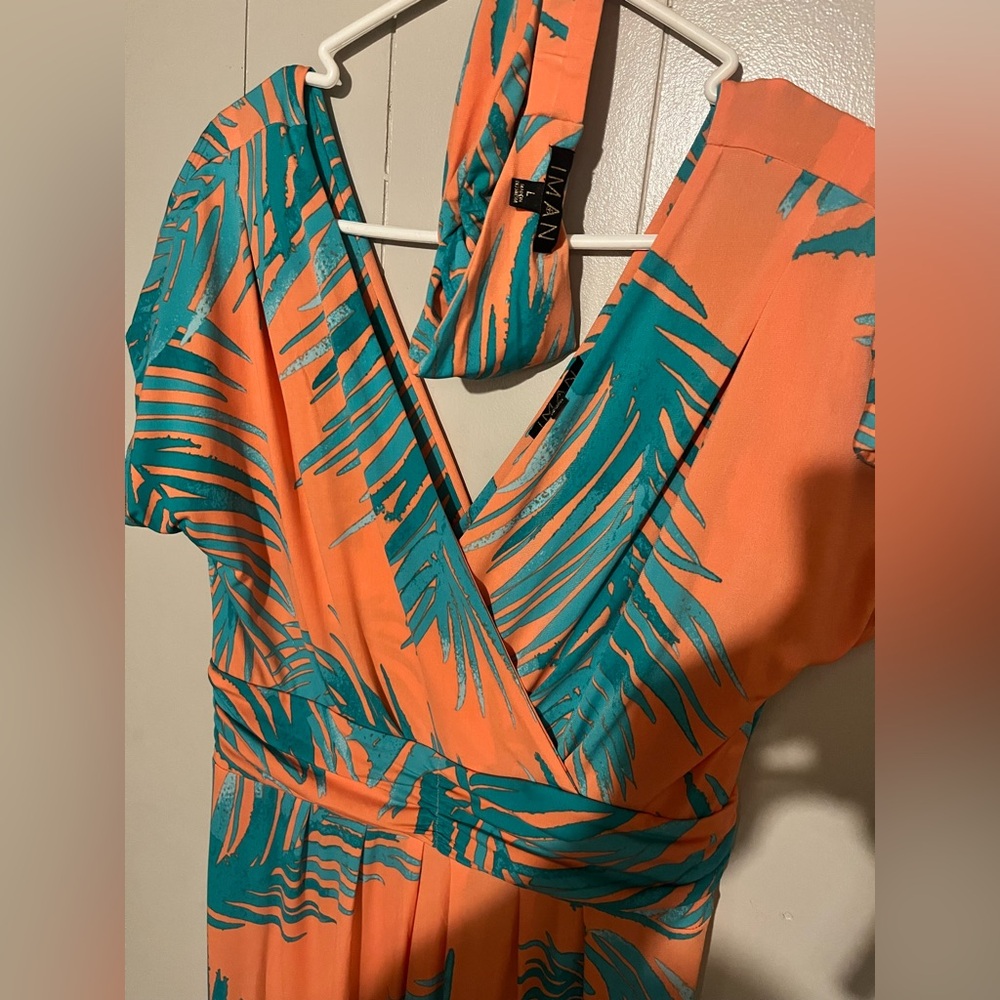 IMAN Orange and Teal Dress with Headband - Picture 4 of 5